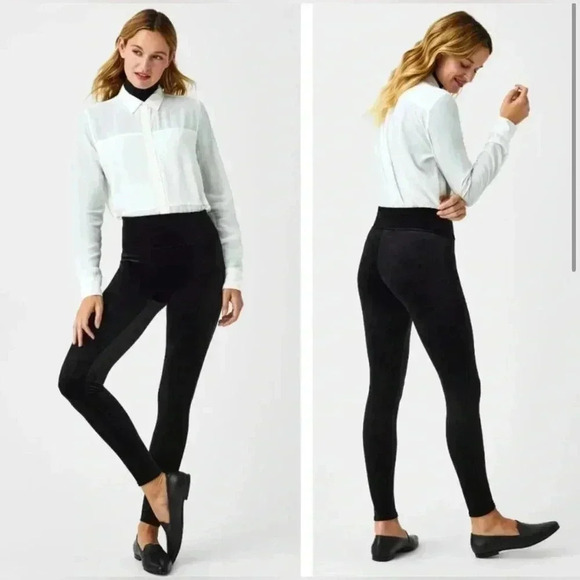 SPANX Velvet Leggings Black Stretch Shapewear Bodycon High Waist Versatile - Picture 1 of 10